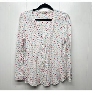Jane & Delancey Heart Print Womens Top XL Romantic Flowy Chic Workwear Novelty